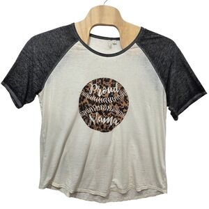 Cato Womens Plus Size 18/20W Proud Mama Leopard Baseball Graphic Tee Grey*